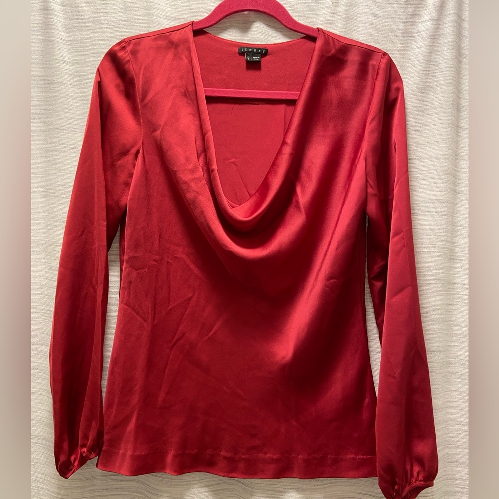Theory Red Silk Blouse Size Small